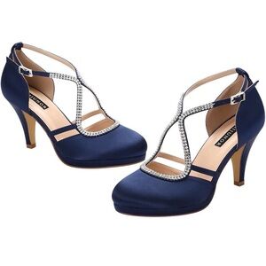 Elegant Navy Blue Heels with Rhinestone Detailing